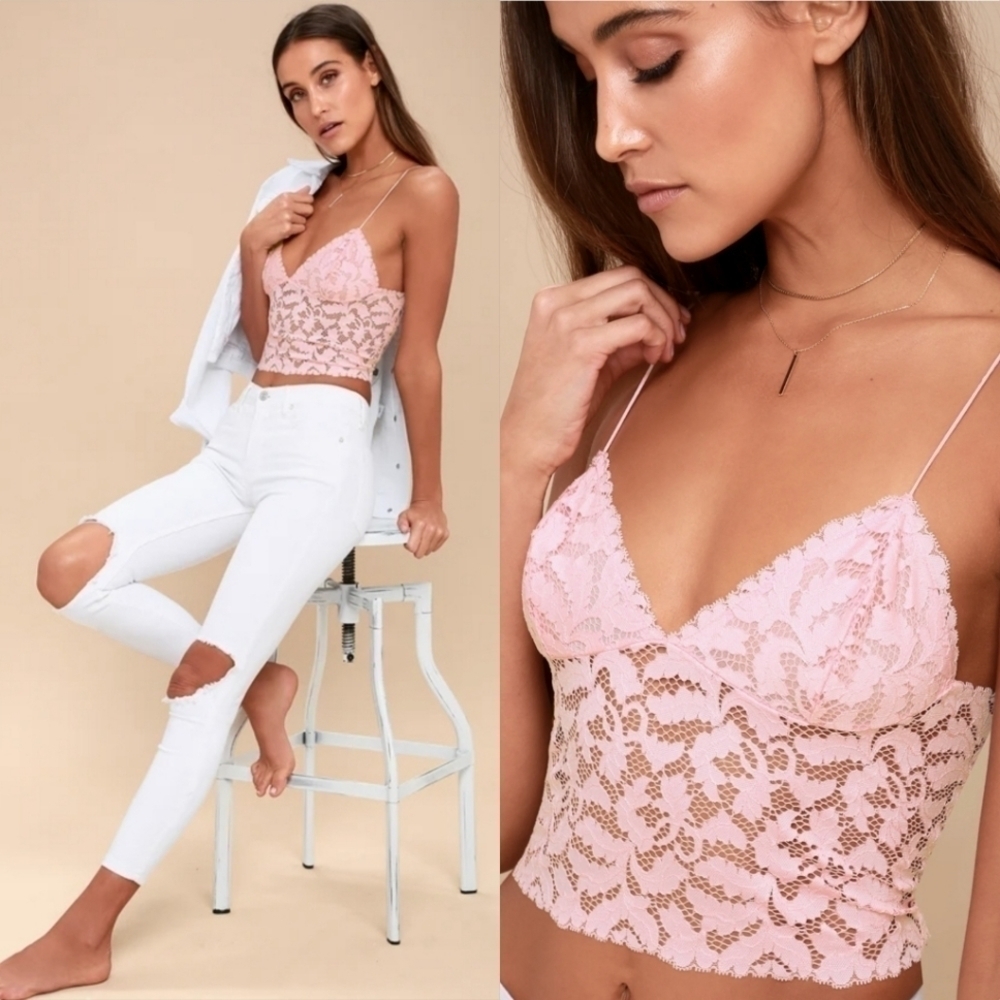 Free People Lacey Lace Brami Cami Top in Light Rose Size Large